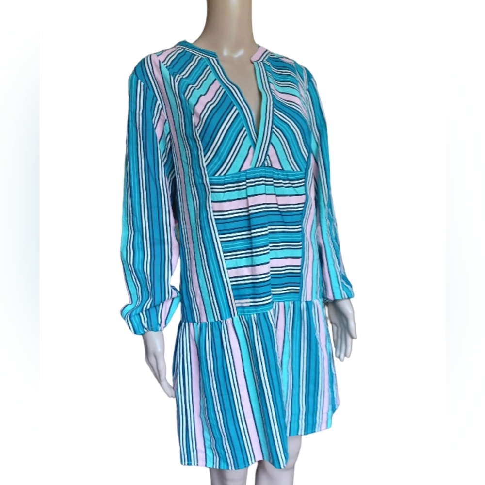 Marie Oliver Womens Long Sleeved Tunic Shift Dress Multicolor Drop Waist Size XS